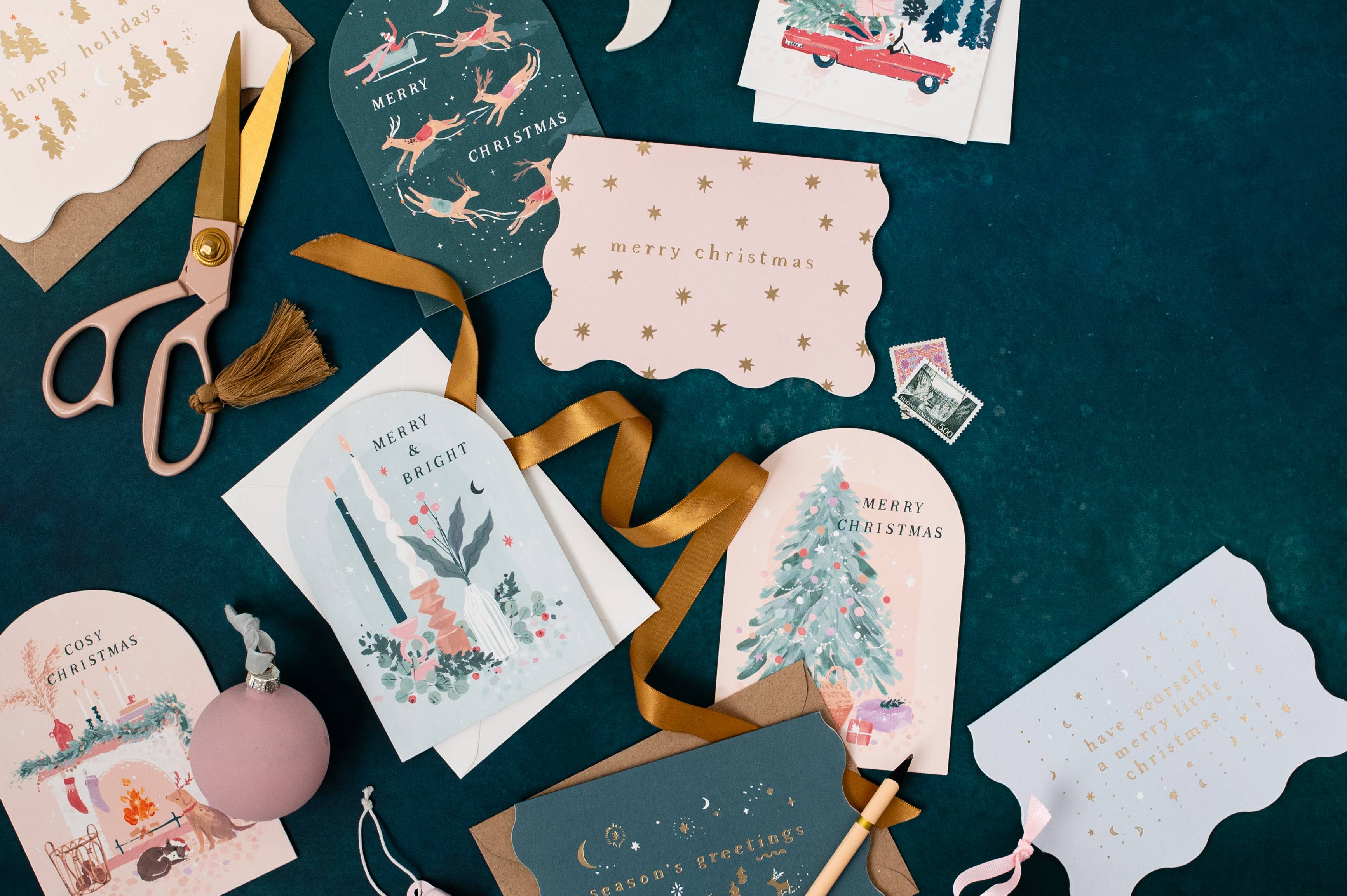 Glimmer Christmas Cards | Holiday Card, Light Blue & Gold