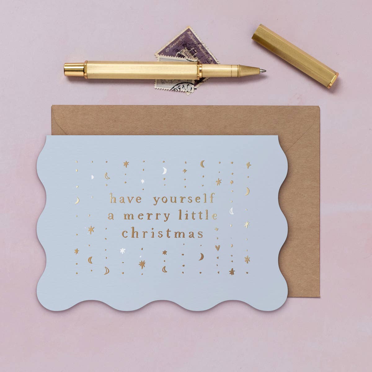 Glimmer Christmas Cards | Holiday Card, Light Blue & Gold