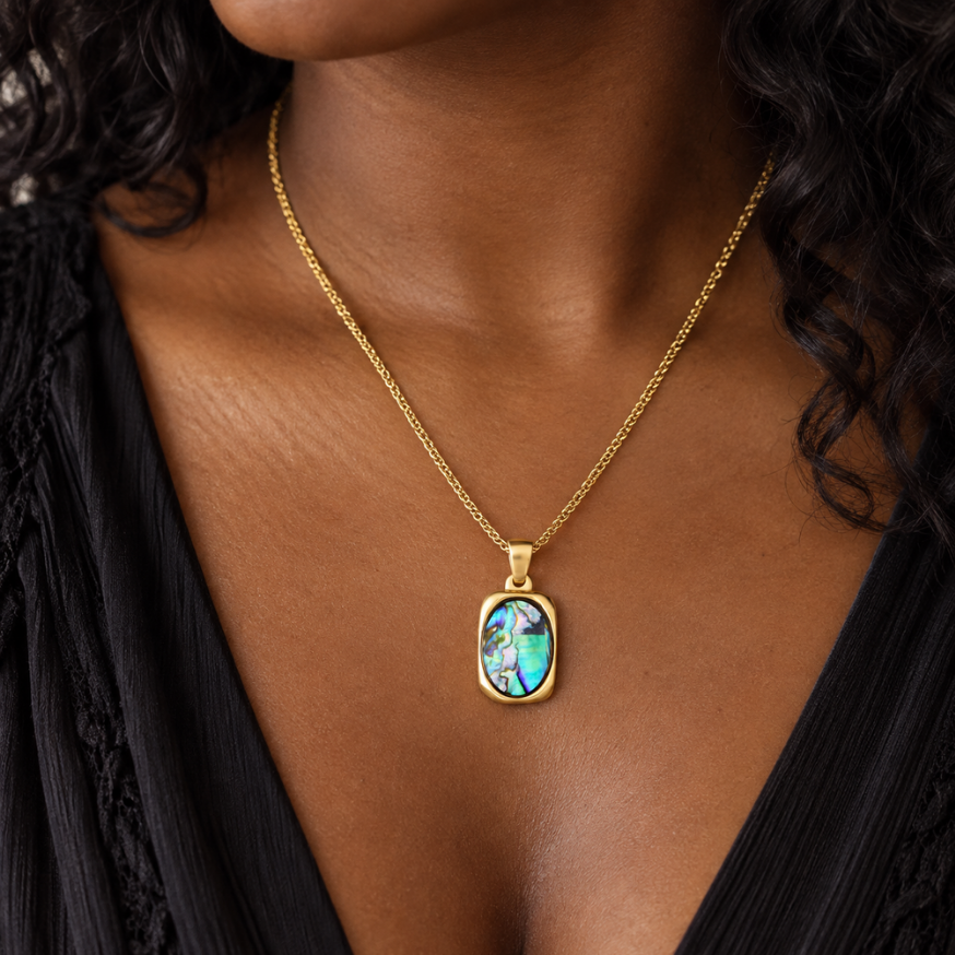 ESSENCE OF ABALONE PENDANT NECKLACE, GOLD