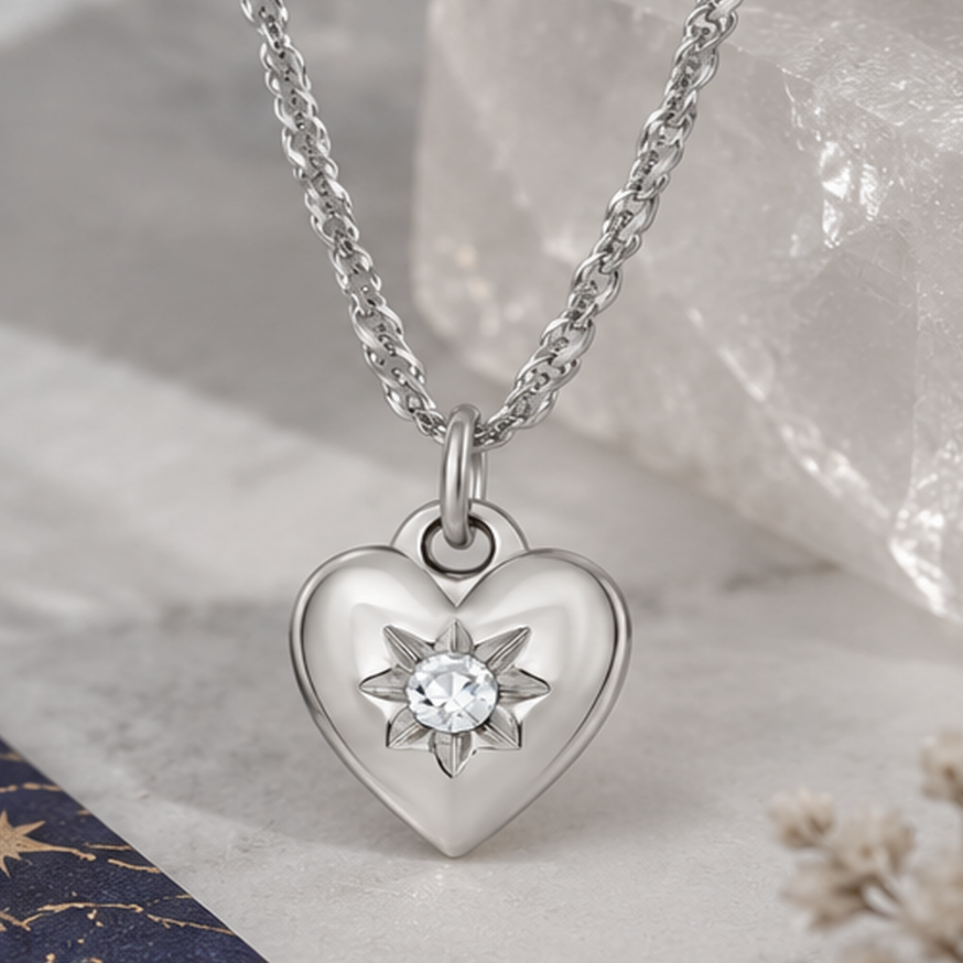 HEART OF THE FAERY PENDANT NECKLACE, SILVER
