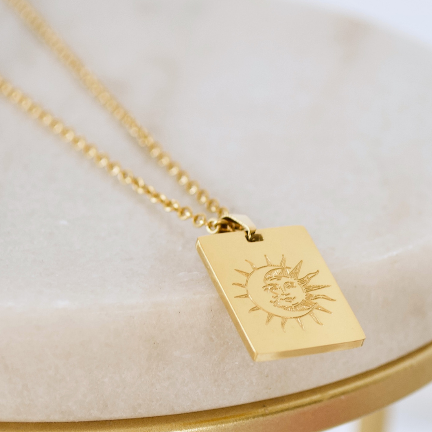 SUN AND MOON PENDANT NECKLACE, GOLD