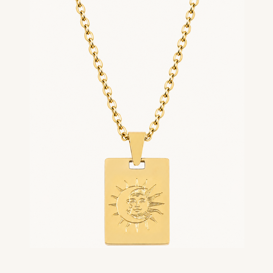 SUN AND MOON PENDANT NECKLACE, GOLD