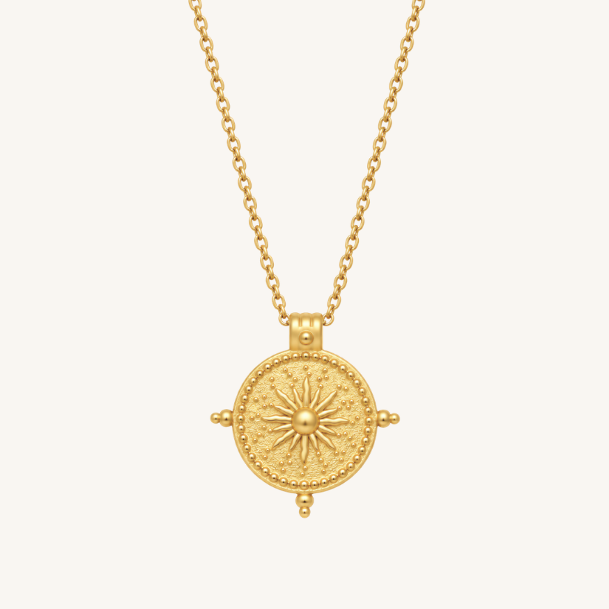 SUNDIAL PENDANT NECKLACE, GOLD