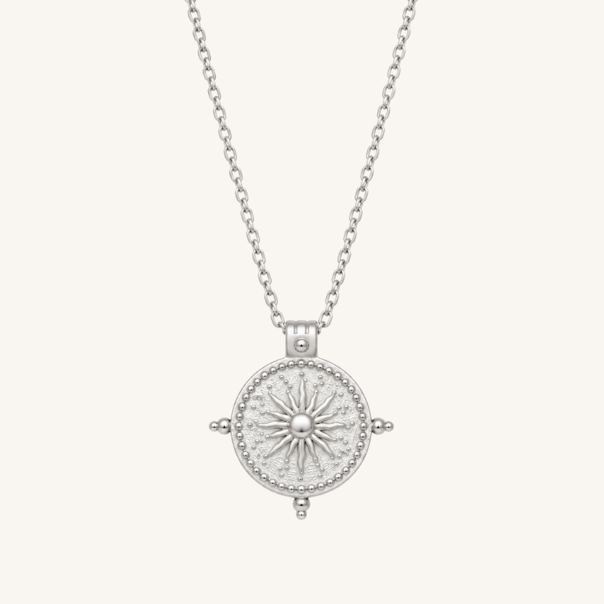 SUNDIAL PENDANT NECKLACE, SILVER