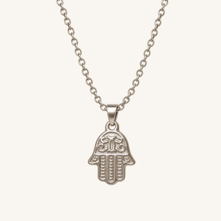 THE HAMSA HAND CHOKER NECKLACE, SILVER