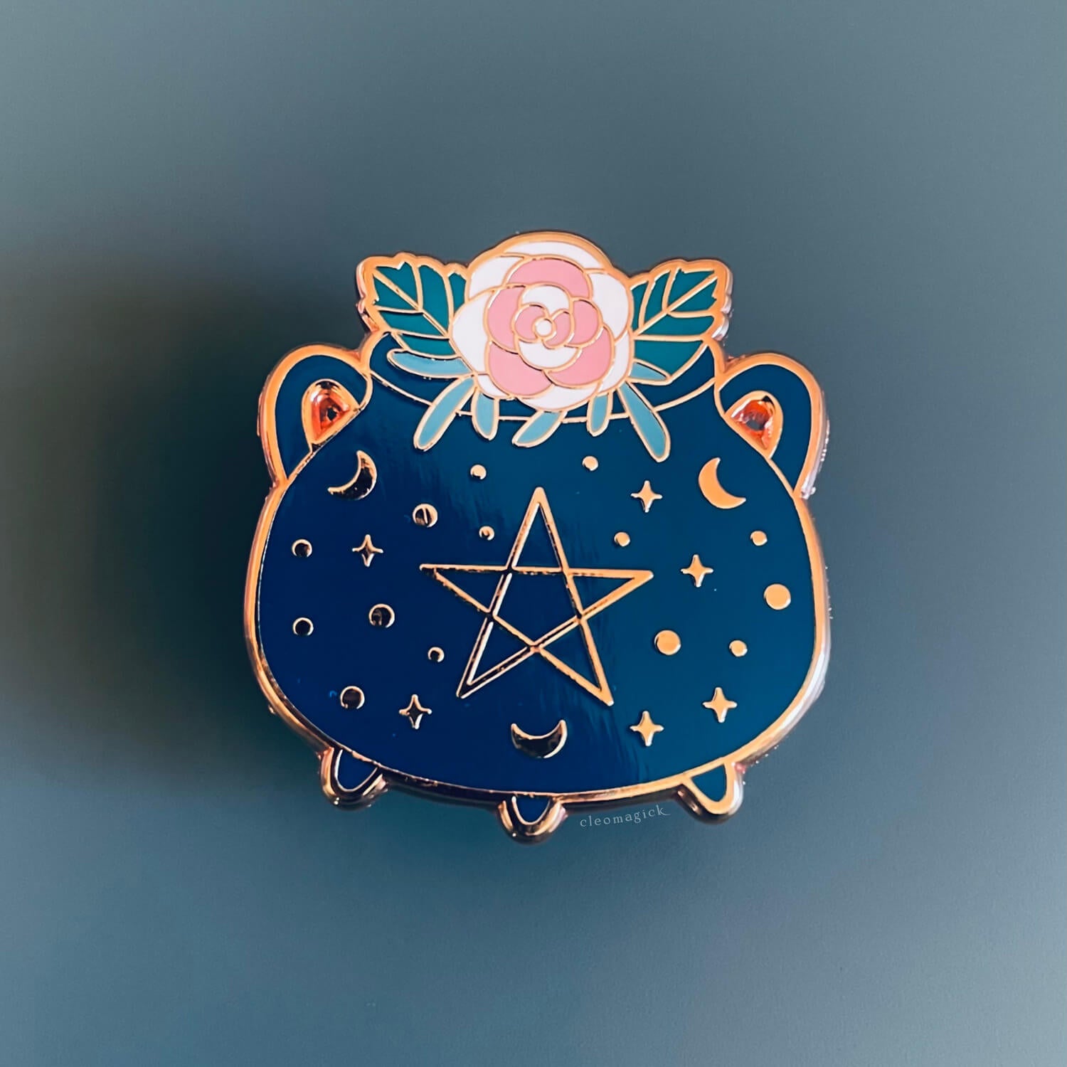 CAULDRON ENAMEL PIN, BLUE & ROSE GOLD