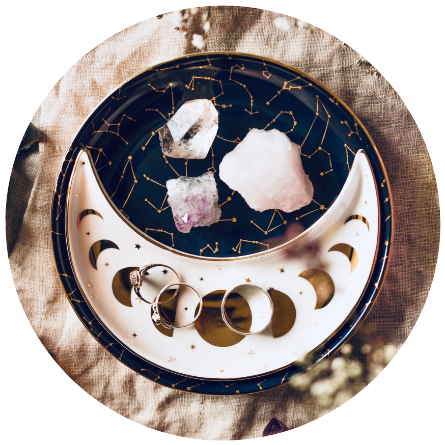 CONSTELLATIONS CERAMIC NESTING MOON DISH SET, MIDNIGHT BLUE, WHITE & GOLD