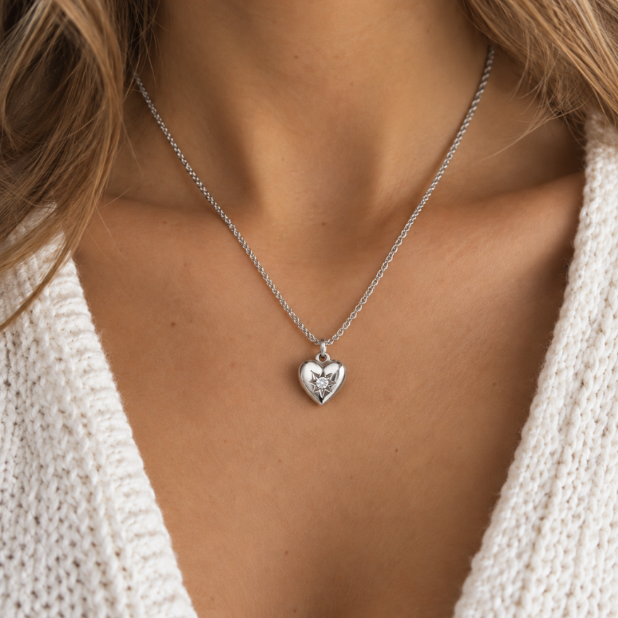 HEART OF THE FAERY PENDANT NECKLACE, SILVER