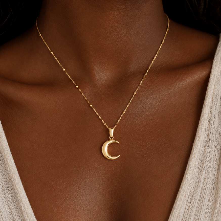 LA LUNE MOON PENDANT NECKLACE, GOLD