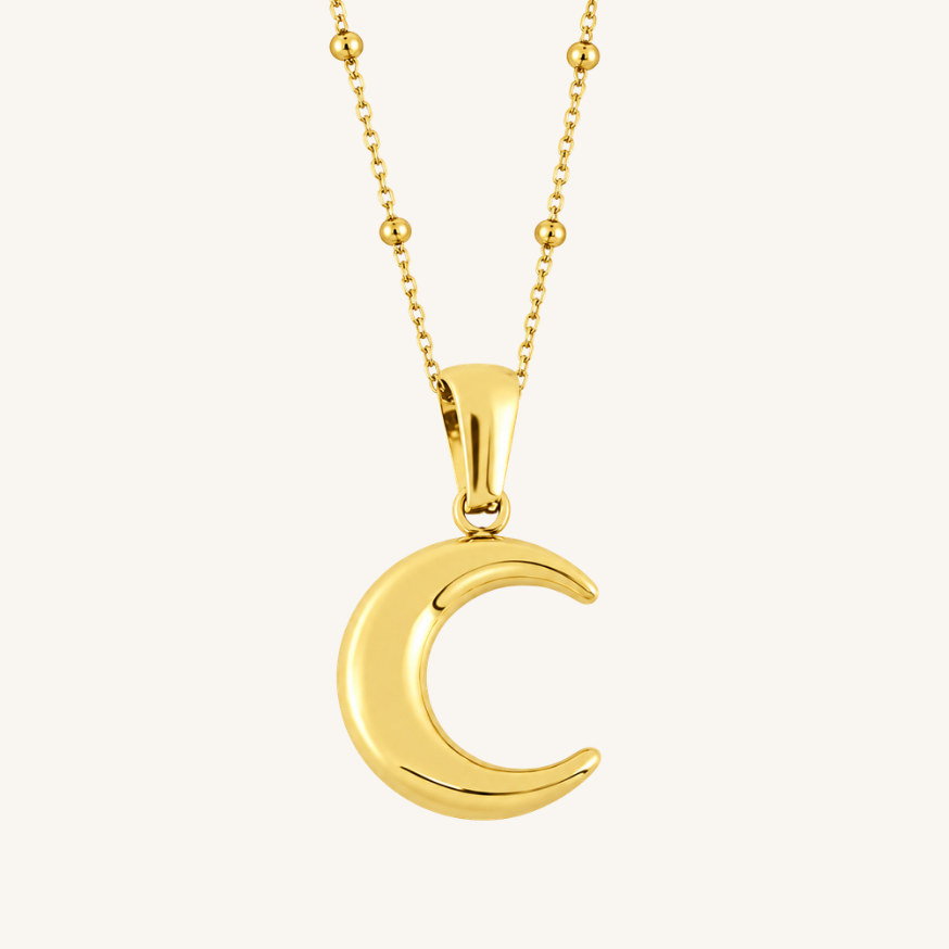 LA LUNE MOON PENDANT NECKLACE, GOLD