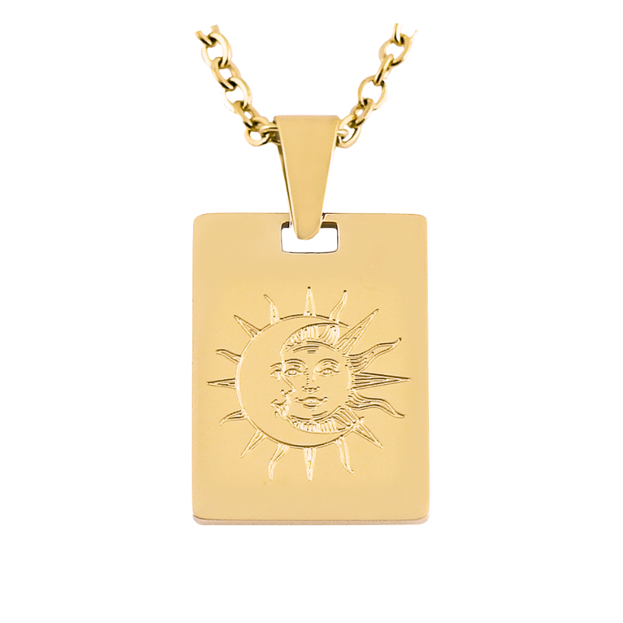 SUN AND MOON PENDANT NECKLACE, GOLD