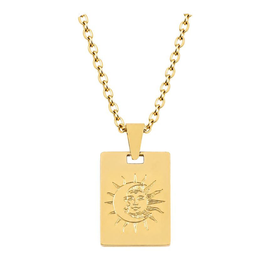 SUN AND MOON PENDANT NECKLACE, GOLD