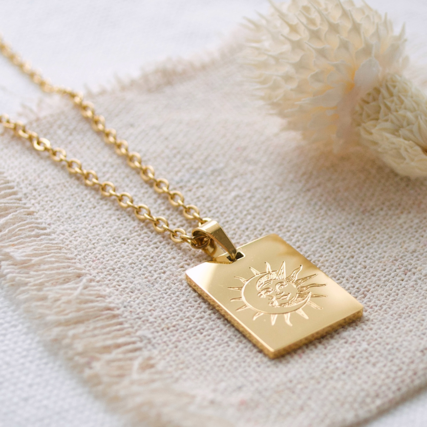 SUN AND MOON PENDANT NECKLACE, GOLD