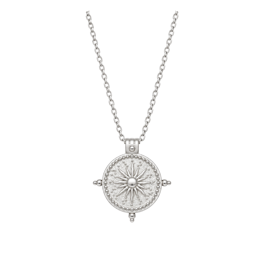 SUNDIAL PENDANT NECKLACE, SILVER