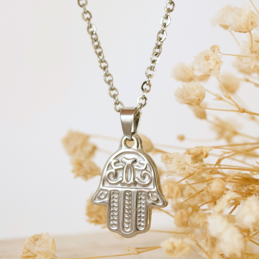 THE HAMSA HAND CHOKER NECKLACE, SILVER