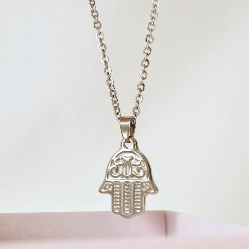 THE HAMSA HAND CHOKER NECKLACE, SILVER
