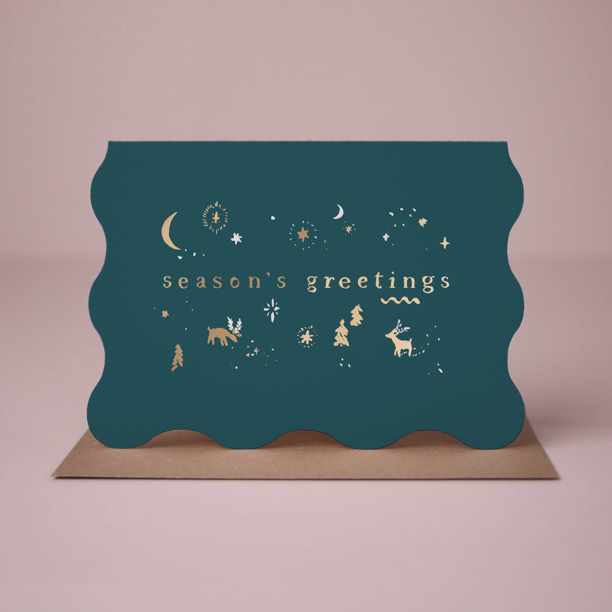 Season's Greetings Scene Card | Holiday Card, Green & Gold