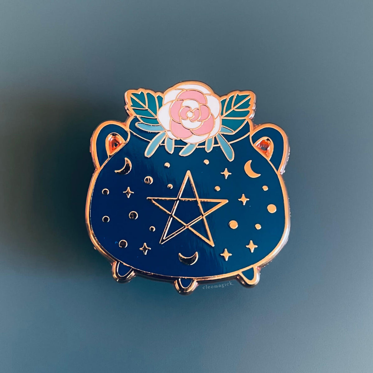 CAULDRON ENAMEL PIN, BLUE & ROSE GOLD