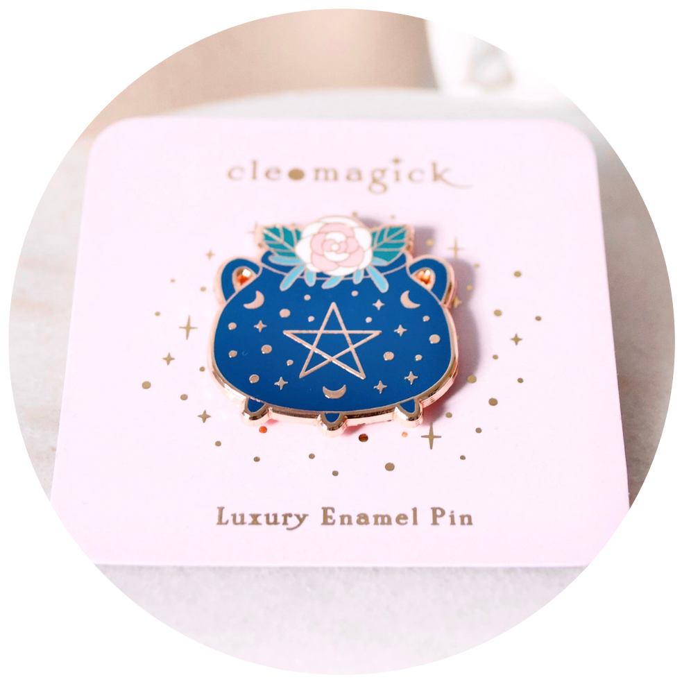 CAULDRON ENAMEL PIN, BLUE & ROSE GOLD