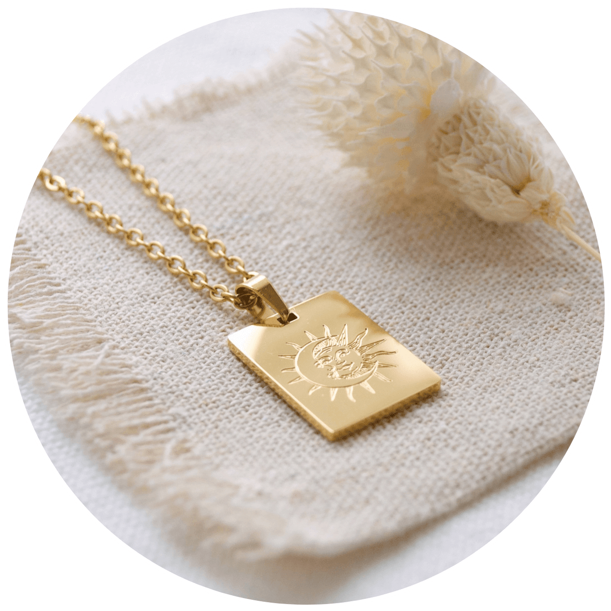 SUN AND MOON PENDANT NECKLACE, GOLD